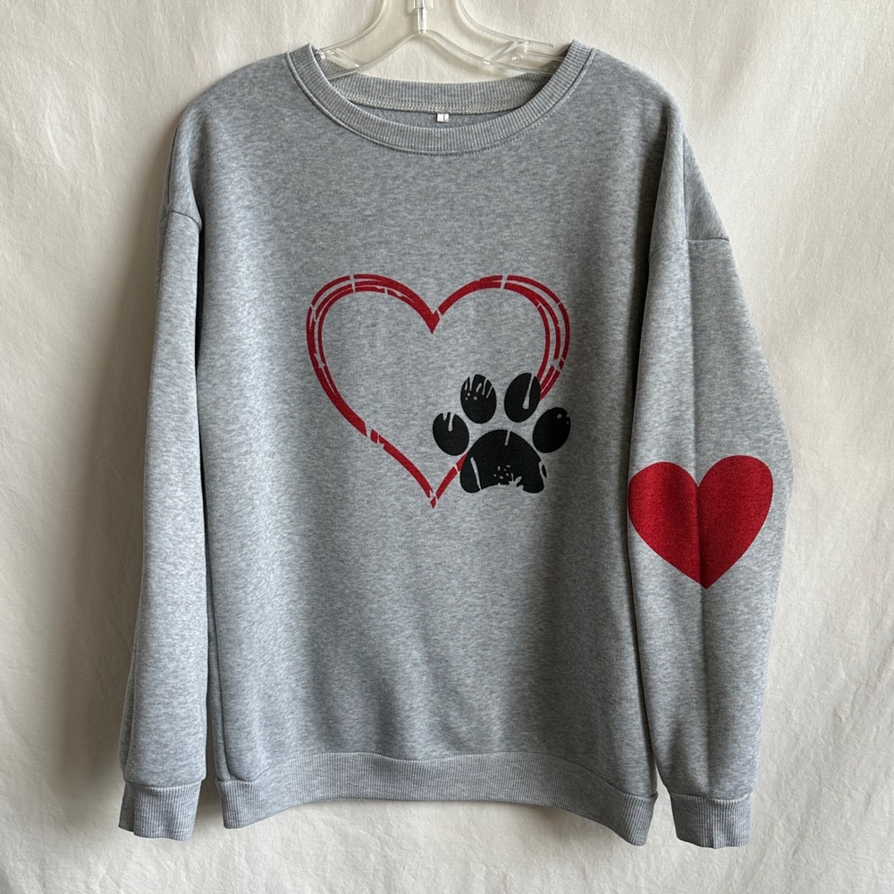 Dog Moms: Wear Your Heart on your Sleeve cozy gray heather sweatshirt, size L
